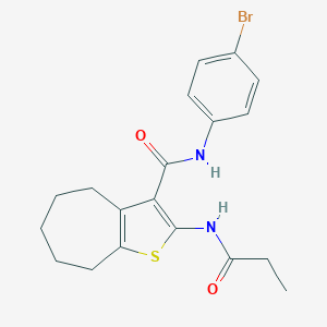 molecular formula C19H21BrN2O2S B408356 2-Propionylamino-5,6,7,8-tetrahydro-4H-cyclohepta[b]thiophene-3-carboxylic acid 