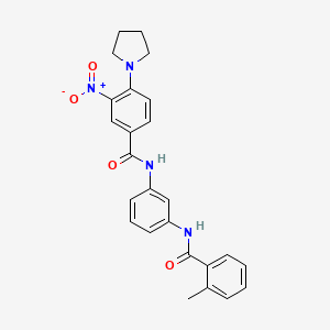 molecular formula C25H24N4O4 B4083575 N-{3-[(2-methylbenzoyl)amino]phenyl}-3-nitro-4-(1-pyrrolidinyl)benzamide 