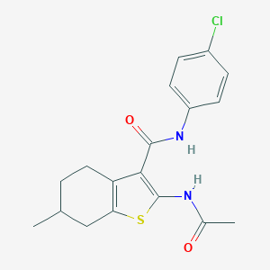molecular formula C18H19ClN2O2S B408359 2-(acetylamino)-N-(4-chlorophenyl)-6-methyl-4,5,6,7-tetrahydro-1-benzothiophene-3-carboxamide 
