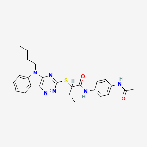 molecular formula C25H28N6O2S B4083593 N-[4-(acetylamino)phenyl]-2-[(5-butyl-5H-[1,2,4]triazino[5,6-b]indol-3-yl)thio]butanamide 