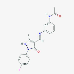 molecular formula C19H17IN4O2 B408369 N-[3-({[1-(4-iodophenyl)-3-methyl-5-oxo-1,5-dihydro-4H-pyrazol-4-ylidene]methyl}amino)phenyl]acetamide 
