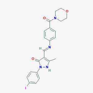 molecular formula C22H21IN4O3 B408370 2-(4-iodophenyl)-5-methyl-4-{[4-(4-morpholinylcarbonyl)anilino]methylene}-2,4-dihydro-3H-pyrazol-3-one 