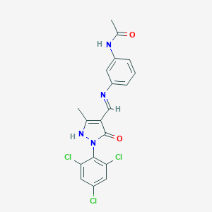 molecular formula C19H15Cl3N4O2 B408373 N-[3-({(E)-[3-methyl-5-oxo-1-(2,4,6-trichlorophenyl)-1,5-dihydro-4H-pyrazol-4-ylidene]methyl}amino)phenyl]acetamide 