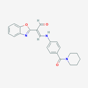 molecular formula C22H21N3O3 B408374 2-(1,3-Benzoxazol-2-yl)-3-[4-(1-piperidinylcarbonyl)anilino]acrylaldehyde 