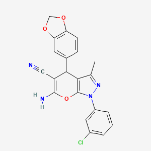 molecular formula C21H15ClN4O3 B4083749 6-amino-4-(1,3-benzodioxol-5-yl)-1-(3-chlorophenyl)-3-methyl-1,4-dihydropyrano[2,3-c]pyrazole-5-carbonitrile 