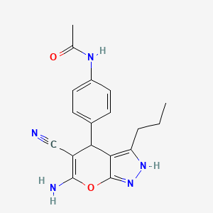 molecular formula C18H19N5O2 B4083763 N-[4-(6-amino-5-cyano-3-propyl-1,4-dihydropyrano[2,3-c]pyrazol-4-yl)phenyl]acetamide 