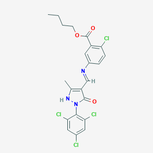 molecular formula C22H19Cl4N3O3 B408377 butyl 2-chloro-5-({[3-methyl-5-oxo-1-(2,4,6-trichlorophenyl)-1,5-dihydro-4H-pyrazol-4-ylidene]methyl}amino)benzoate 