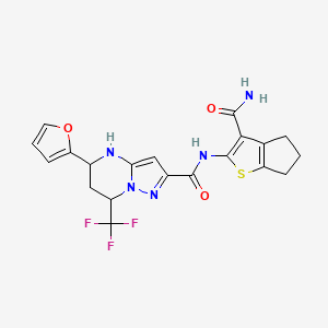 molecular formula C20H18F3N5O3S B4083837 N-[3-(aminocarbonyl)-5,6-dihydro-4H-cyclopenta[b]thien-2-yl]-5-(2-furyl)-7-(trifluoromethyl)-4,5,6,7-tetrahydropyrazolo[1,5-a]pyrimidine-2-carboxamide 