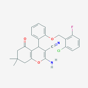 molecular formula C25H22ClFN2O3 B4083880 2-amino-4-{2-[(2-chloro-6-fluorobenzyl)oxy]phenyl}-7,7-dimethyl-5-oxo-5,6,7,8-tetrahydro-4H-chromene-3-carbonitrile 