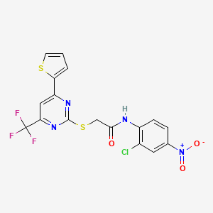 molecular formula C17H10ClF3N4O3S2 B4083904 N-(2-chloro-4-nitrophenyl)-2-{[4-(2-thienyl)-6-(trifluoromethyl)-2-pyrimidinyl]thio}acetamide 