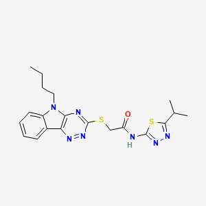 molecular formula C20H23N7OS2 B4083977 2-[(5-butyl-5H-[1,2,4]triazino[5,6-b]indol-3-yl)thio]-N-(5-isopropyl-1,3,4-thiadiazol-2-yl)acetamide 