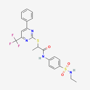 molecular formula C22H21F3N4O3S2 B4083980 N-{4-[(ethylamino)sulfonyl]phenyl}-2-{[4-phenyl-6-(trifluoromethyl)-2-pyrimidinyl]thio}propanamide 