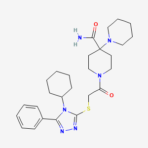 molecular formula C27H38N6O2S B4084030 1'-{[(4-cyclohexyl-5-phenyl-4H-1,2,4-triazol-3-yl)thio]acetyl}-1,4'-bipiperidine-4'-carboxamide 