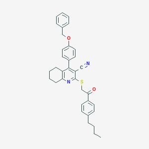 molecular formula C35H34N2O2S B408409 2-[2-(4-Butylphenyl)-2-oxoethyl]sulfanyl-4-(4-phenylmethoxyphenyl)-5,6,7,8-tetrahydroquinoline-3-carbonitrile CAS No. 332045-25-7