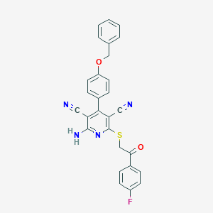 molecular formula C28H19FN4O2S B408411 2-Amino-4-[4-(benzyloxy)phenyl]-6-{[2-(4-fluorophenyl)-2-oxoethyl]sulfanyl}-3,5-pyridinedicarbonitrile 