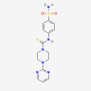 molecular formula C15H18N6O2S2 B4084123 N-[4-(aminosulfonyl)phenyl]-4-(2-pyrimidinyl)-1-piperazinecarbothioamide 