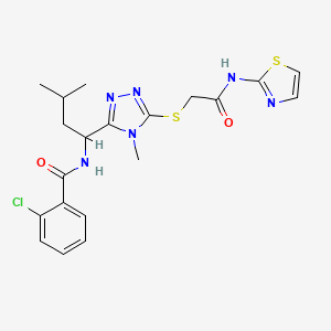 molecular formula C20H23ClN6O2S2 B4084133 2-chloro-N-[3-methyl-1-(4-methyl-5-{[2-oxo-2-(1,3-thiazol-2-ylamino)ethyl]thio}-4H-1,2,4-triazol-3-yl)butyl]benzamide 
