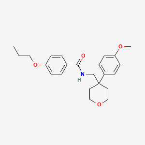 molecular formula C23H29NO4 B4084142 N-{[4-(4-methoxyphenyl)tetrahydro-2H-pyran-4-yl]methyl}-4-propoxybenzamide 