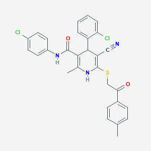 molecular formula C29H23Cl2N3O2S B408421 4-(2-chlorophenyl)-N-(4-chlorophenyl)-5-cyano-2-methyl-6-[2-(4-methylphenyl)-2-oxoethyl]sulfanyl-1,4-dihydropyridine-3-carboxamide CAS No. 328540-29-0