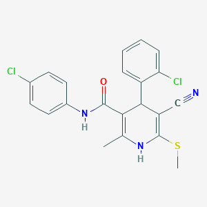 molecular formula C21H17Cl2N3OS B408422 4-(2-氯苯基)-N-(4-氯苯基)-5-氰基-2-甲基-6-甲硫基-1,4-二氢吡啶-3-甲酰胺 CAS No. 332051-95-3