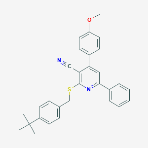 molecular formula C30H28N2OS B408423 2-[(4-Tert-butylbenzyl)sulfanyl]-4-(4-methoxyphenyl)-6-phenylnicotinonitrile 