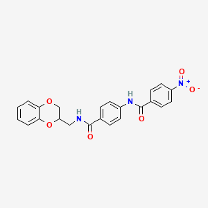 molecular formula C23H19N3O6 B4084248 N-(4-{[(2,3-dihydro-1,4-benzodioxin-2-ylmethyl)amino]carbonyl}phenyl)-4-nitrobenzamide 