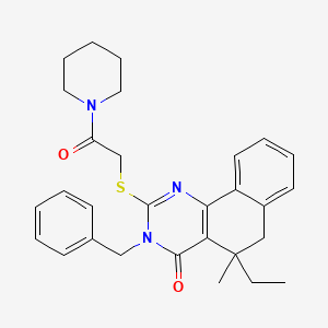 3-benzyl-5-ethyl-5-methyl-2-{[2-oxo-2-(1-piperidinyl)ethyl]thio}-5,6-dihydrobenzo[h]quinazolin-4(3H)-one