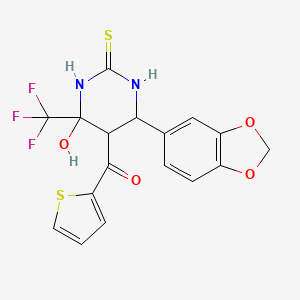 molecular formula C17H13F3N2O4S2 B4084272 [6-(1,3-benzodioxol-5-yl)-4-hydroxy-2-thioxo-4-(trifluoromethyl)hexahydro-5-pyrimidinyl](2-thienyl)methanone 