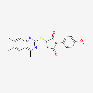 molecular formula C22H21N3O3S B4084286 1-(4-methoxyphenyl)-3-[(4,6,7-trimethyl-2-quinazolinyl)thio]-2,5-pyrrolidinedione 