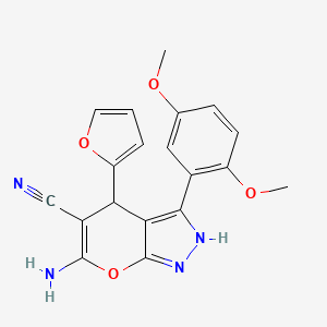 6-amino-3-(2,5-dimethoxyphenyl)-4-(2-furyl)-1,4-dihydropyrano[2,3-c]pyrazole-5-carbonitrile