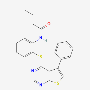 molecular formula C22H19N3OS2 B4084427 N-{2-[(5-phenylthieno[2,3-d]pyrimidin-4-yl)thio]phenyl}butanamide 