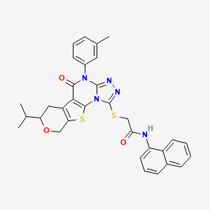 molecular formula C32H29N5O3S2 B4084481 2-{[7-isopropyl-4-(3-methylphenyl)-5-oxo-4,5,6,9-tetrahydro-7H-pyrano[4',3':4,5]thieno[3,2-e][1,2,4]triazolo[4,3-a]pyrimidin-1-yl]thio}-N-1-naphthylacetamide 