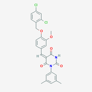 molecular formula C27H22Cl2N2O5 B408453 (5E)-5-{4-[(2,4-dichlorobenzyl)oxy]-3-methoxybenzylidene}-1-(3,5-dimethylphenyl)pyrimidine-2,4,6(1H,3H,5H)-trione 