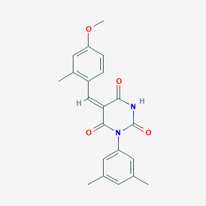 (5E)-1-(3,5-dimethylphenyl)-5-(4-methoxy-2-methylbenzylidene)pyrimidine-2,4,6(1H,3H,5H)-trione