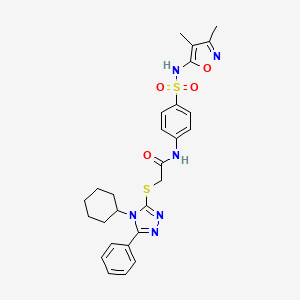 molecular formula C27H30N6O4S2 B4084543 2-[(4-cyclohexyl-5-phenyl-4H-1,2,4-triazol-3-yl)thio]-N-(4-{[(3,4-dimethyl-5-isoxazolyl)amino]sulfonyl}phenyl)acetamide 