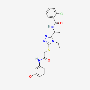molecular formula C22H24ClN5O3S B4084548 2-chloro-N-{1-[4-ethyl-5-({2-[(3-methoxyphenyl)amino]-2-oxoethyl}thio)-4H-1,2,4-triazol-3-yl]ethyl}benzamide 