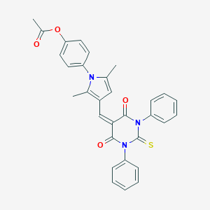 molecular formula C31H25N3O4S B408459 4-{3-[(4,6-dioxo-1,3-diphenyl-2-thioxotetrahydro-5(2H)-pyrimidinylidene)methyl]-2,5-dimethyl-1H-pyrrol-1-yl}phenyl acetate 