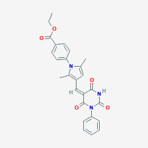 ethyl 4-{2,5-dimethyl-3-[(E)-(2,4,6-trioxo-1-phenyltetrahydropyrimidin-5(2H)-ylidene)methyl]-1H-pyrrol-1-yl}benzoate
