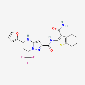 molecular formula C21H20F3N5O3S B4084611 N-[3-(aminocarbonyl)-4,5,6,7-tetrahydro-1-benzothien-2-yl]-5-(2-furyl)-7-(trifluoromethyl)-4,5,6,7-tetrahydropyrazolo[1,5-a]pyrimidine-2-carboxamide 