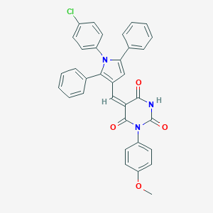 molecular formula C34H24ClN3O4 B408467 5-{[1-(4-chlorophenyl)-2,5-diphenyl-1H-pyrrol-3-yl]methylene}-1-(4-methoxyphenyl)-2,4,6(1H,3H,5H)-pyrimidinetrione 