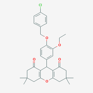 molecular formula C32H35ClO5 B408470 9-{4-[(4-chlorobenzyl)oxy]-3-ethoxyphenyl}-3,3,6,6-tetramethyl-3,4,5,6,7,9-hexahydro-1H-xanthene-1,8(2H)-dione 