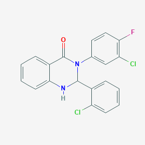 molecular formula C20H13Cl2FN2O B408475 3-(3-chloro-4-fluorophenyl)-2-(2-chlorophenyl)-2,3-dihydro-4(1H)-quinazolinone 