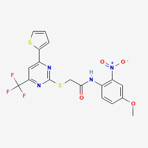 molecular formula C18H13F3N4O4S2 B4084768 N-(4-methoxy-2-nitrophenyl)-2-{[4-(2-thienyl)-6-(trifluoromethyl)-2-pyrimidinyl]thio}acetamide 