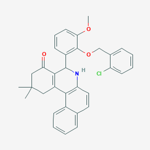 molecular formula C33H30ClNO3 B408478 5-{2-[(2-chlorobenzyl)oxy]-3-methoxyphenyl}-2,2-dimethyl-2,3,5,6-tetrahydrobenzo[a]phenanthridin-4(1H)-one 