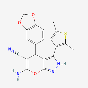 molecular formula C20H16N4O3S B4084784 6-amino-4-(1,3-benzodioxol-5-yl)-3-(2,5-dimethyl-3-thienyl)-1,4-dihydropyrano[2,3-c]pyrazole-5-carbonitrile 