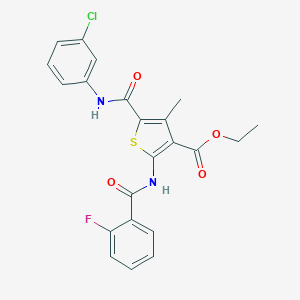 molecular formula C22H18ClFN2O4S B408486 Ethyl 5-[(3-chloroanilino)carbonyl]-2-[(2-fluorobenzoyl)amino]-4-methyl-3-thiophenecarboxylate 