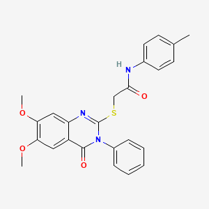 2-[(6,7-dimethoxy-4-oxo-3-phenyl-3,4-dihydro-2-quinazolinyl)thio]-N-(4-methylphenyl)acetamide