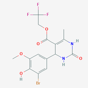 molecular formula C15H14BrF3N2O5 B408493 2,2,2-Trifluoroethyl 4-(3-bromo-4-hydroxy-5-methoxyphenyl)-6-methyl-2-oxo-1,2,3,4-tetrahydro-5-pyrimidinecarboxylate 