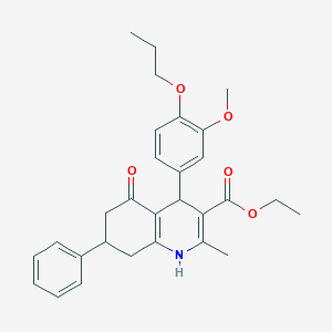 molecular formula C29H33NO5 B408499 Ethyl 4-(3-methoxy-4-propoxyphenyl)-2-methyl-5-oxo-7-phenyl-1,4,5,6,7,8-hexahydroquinoline-3-carboxylate 