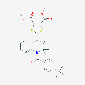 molecular formula C30H31NO5S3 B408506 dimethyl 2-{1-[(4-tert-butylphenyl)carbonyl]-2,2,8-trimethyl-3-thioxo-2,3-dihydroquinolin-4(1H)-ylidene}-1,3-dithiole-4,5-dicarboxylate 